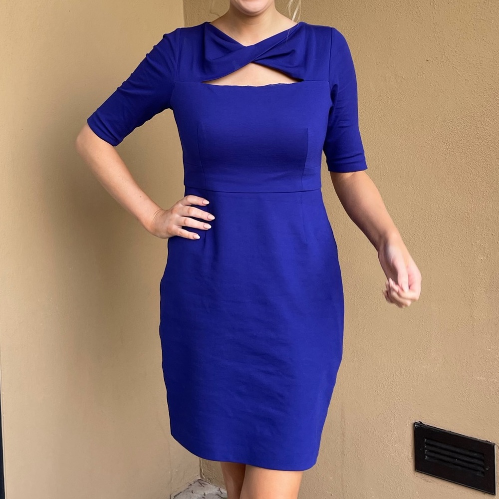 Royal Blue Interview Dress Unique Neckline